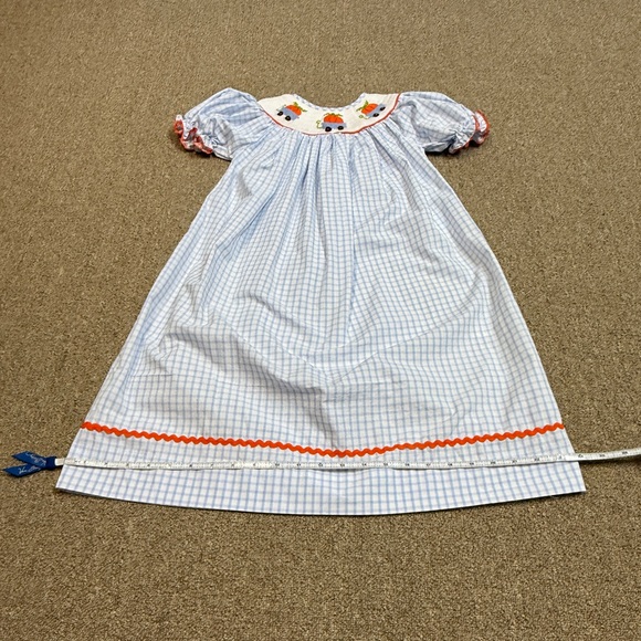 Babeeni: Girls Blue Checkered Smocked Pumpkin Bishop Dress, Size 5T - Picture 9 of 12